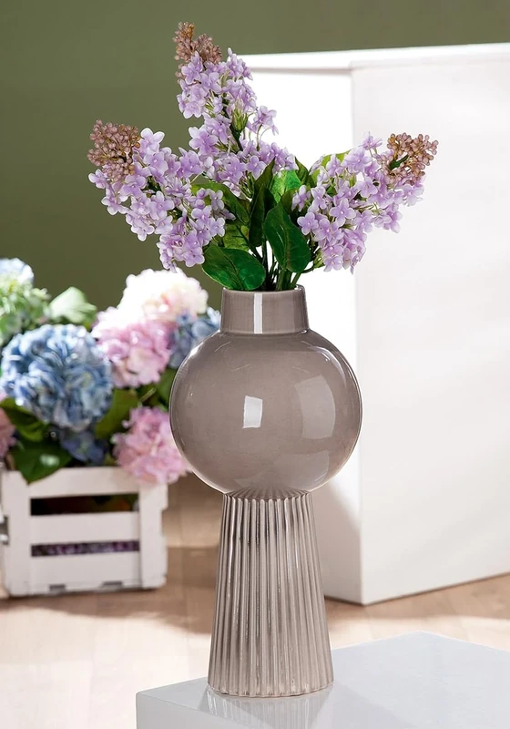 GILDE Balazar Ceramic Vase Glossy Grey Height 40 cm Diameter 22 cm Decoration Home Accessory Gift Idea Interior Decoration