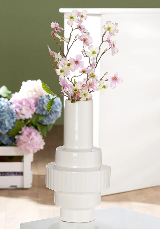 GILDE Antas Ceramic Vase Glossy White Height 35 cm Diameter 19 cm Decoration Home Accessory Gift Idea Interior Decoration