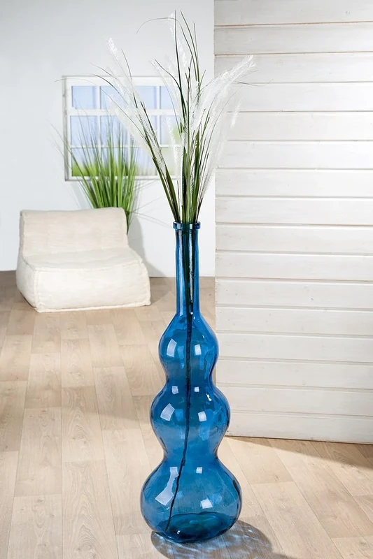 GILDE Balleros Glass Vase Blue Bulbous 100 cm High Diameter 33 cm Decoration Home Accessory Flower Vase Design
