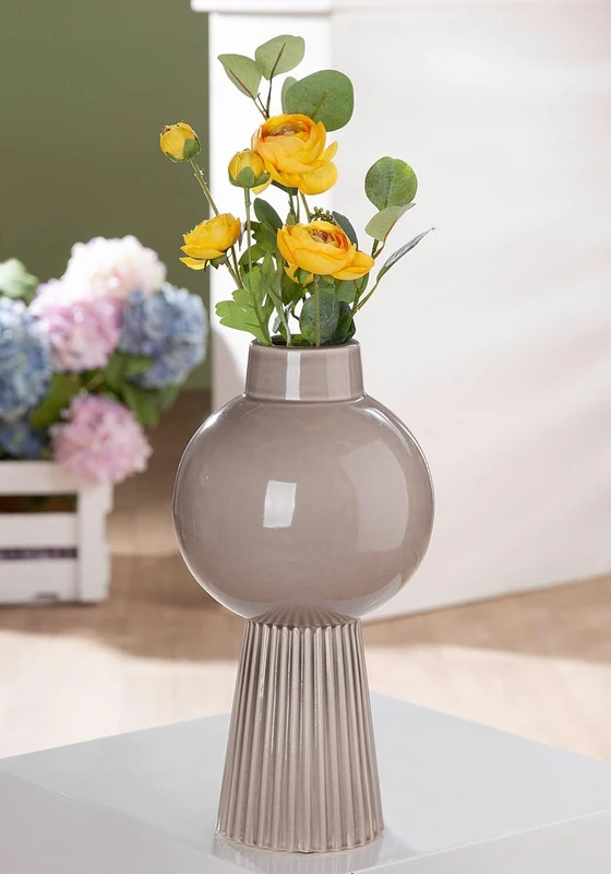 GILDE Vase Balazar Ceramic Grey Glossy Height 35 cm Diameter 18 cm Decoration Home Accessory Gift Home Decor