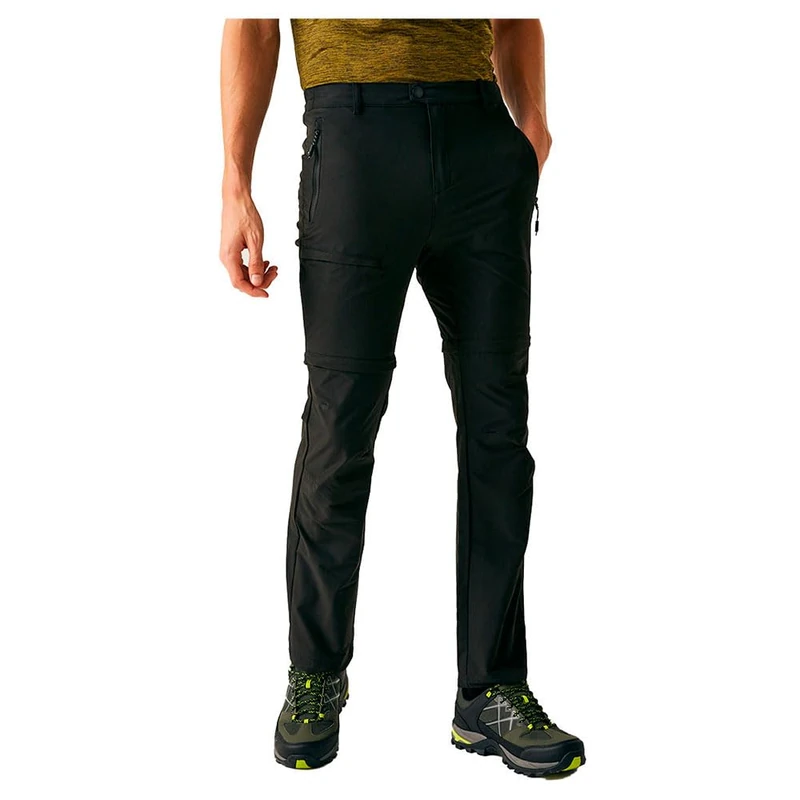 Regatta Mens Highton II Zip Off Trousers Water Repellent Hiking Walking Convertible 2-1 Pants Black