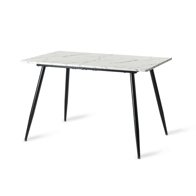39F Furniture Dream Dining Table with White Marble Effect Top and Black Metal Legs – 120 cm Rectangular Table for Kitchen or Dining Room