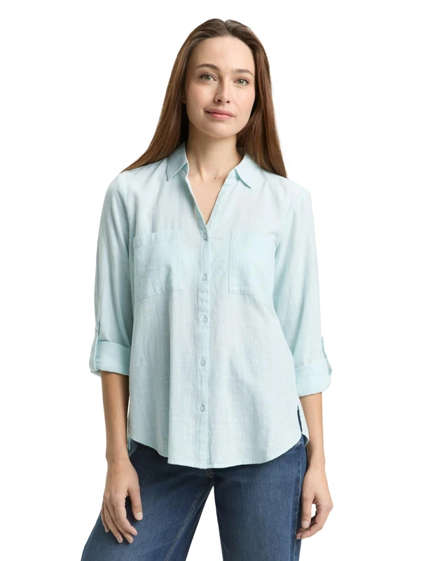 TOM TAILOR Women's Cotton Blouse with Chest Pockets, 40028 - New Blue Haze, 18