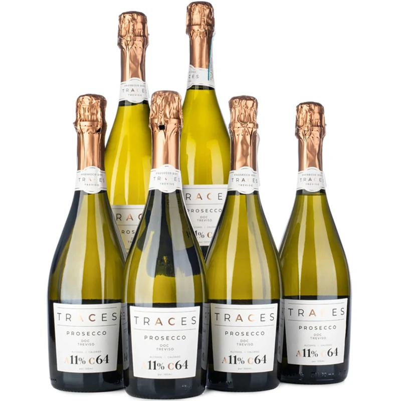 TRACES Prosecco Case of 6 - Naturally Lighter, Lower Calorie, Sugar Free - 6 x 750ml