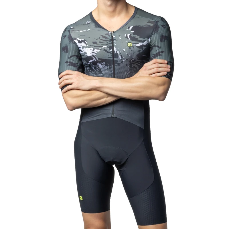 Alé Cycling Men's R-EV1 Hive 2.0 Short Sleeve Skinsuit, Grey, M