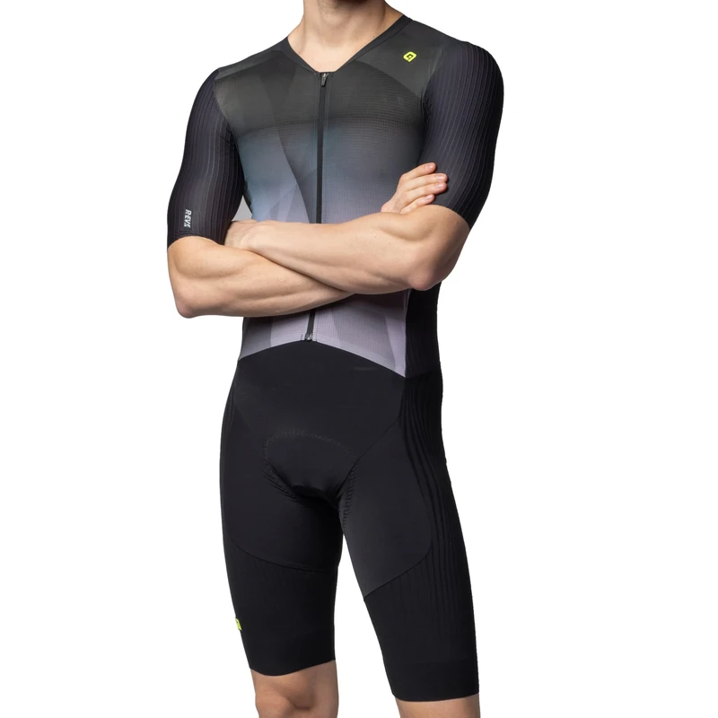 Alé Cycling Men's R-EV1 Watt 3.6 Short Sleeve Skinsuit, Black, XL