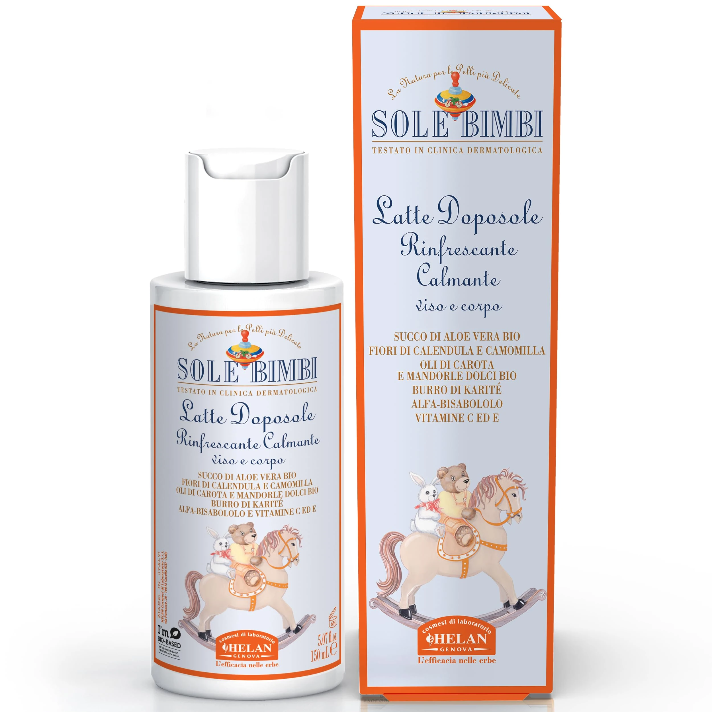 Helan, Sole Bimbi-Soothing After Sun for Children and Babies with Vitamin E and Sweet Almond Oil,Moisturising After Sun Body Cream with Shea Butter and Aloe Vera,Calming After Sun with Camomile 150 ml