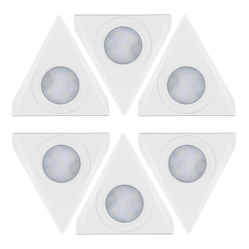 Bright Source LED Triangular Pyramid Cabinet Cupboard Unit Shelf Light, White, 2.5W, 220lm, 3CCT Switchable 3000K 4000K 6000K - Pack of 6