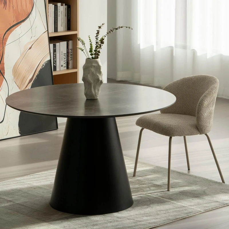 Home Source Kitchen Dining Table, Grey, Round 120cm Width, Seating for up to 4 People