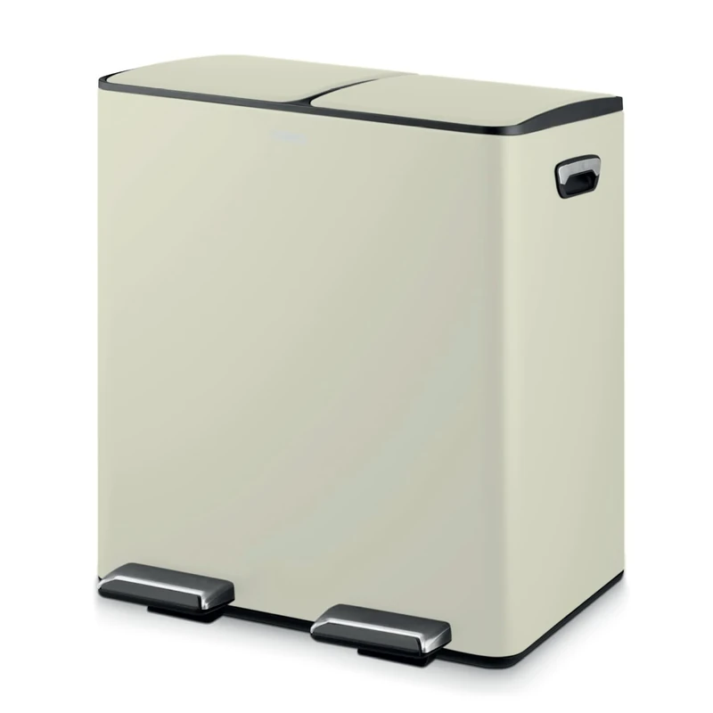 Tower Recycling Pedal Bin, Two 20L Compartments with Inner Buckets, Carbon Steel Body, 40L, Cream