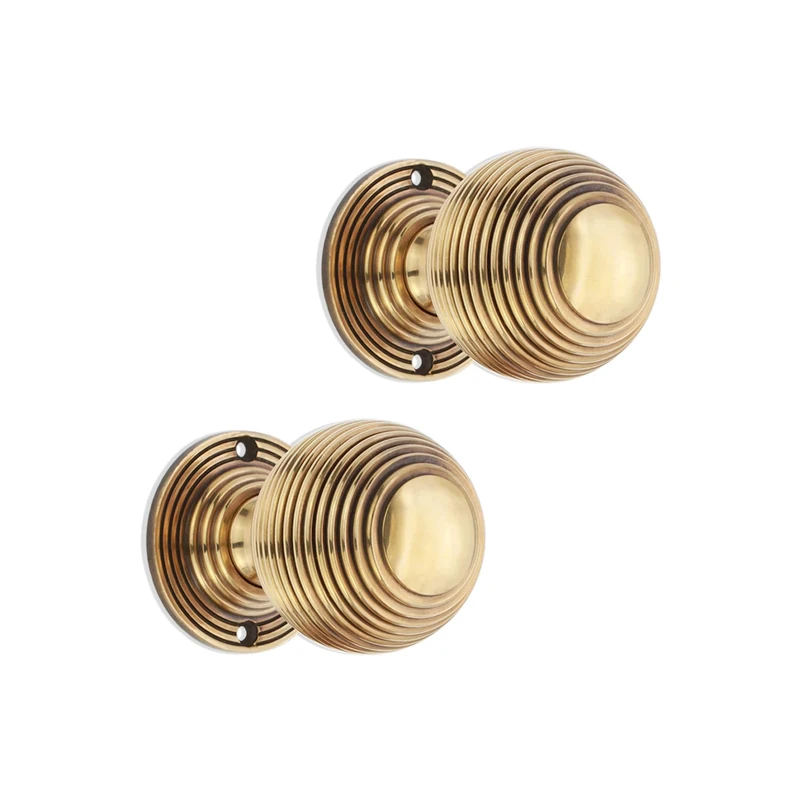 Infinity Decor Reeded Round Rim Mortice Door Knobs Pull Handles Set 60mm in Aged Brass Finish for Interior & Exterior Doors