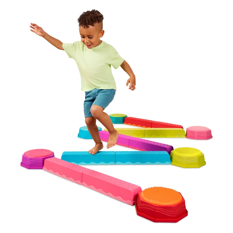 B. toys Balance Beam Set, 10 Beams & 6 Sensory Stepping Stones, Rainbow