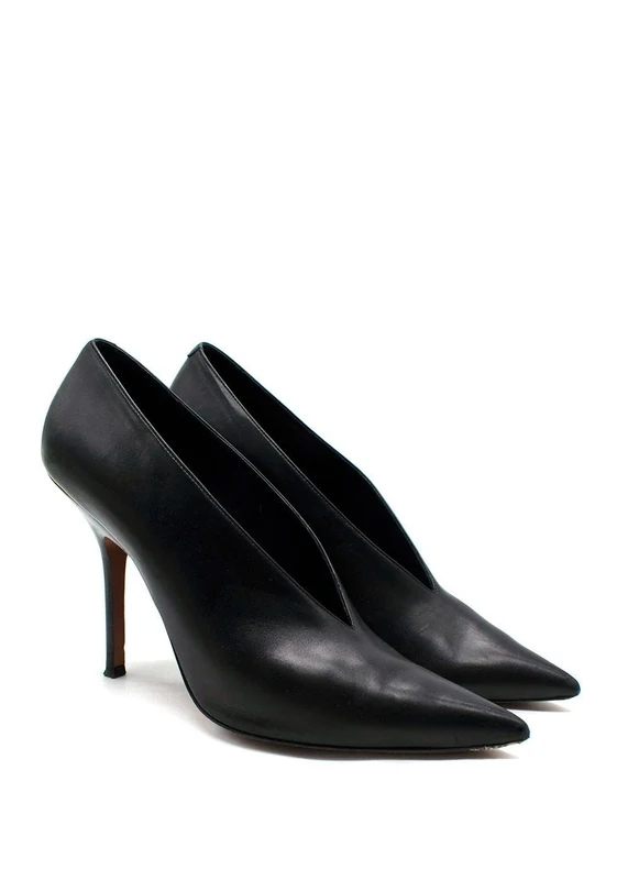 Celine Pre-Loved Pheobe Philo Black Leather V Neck Pumps