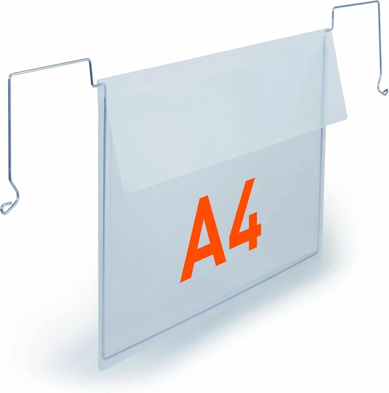 Durable A4 Wire Hanging Document Pocket - Robust Ticket Holder with Flaps - Optimal for Clearly Labelling Warehouses and Logistic Centres - Pack of 50 Transparent Document Holders