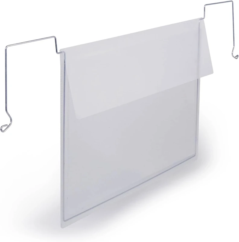 Durable A5 Wire Hanging Document Pocket - Robust Ticket Holder with Flaps - Optimal for Clearly Labelling Warehouses and Logistic Centres - Pack of 50 Transparent Document Holders