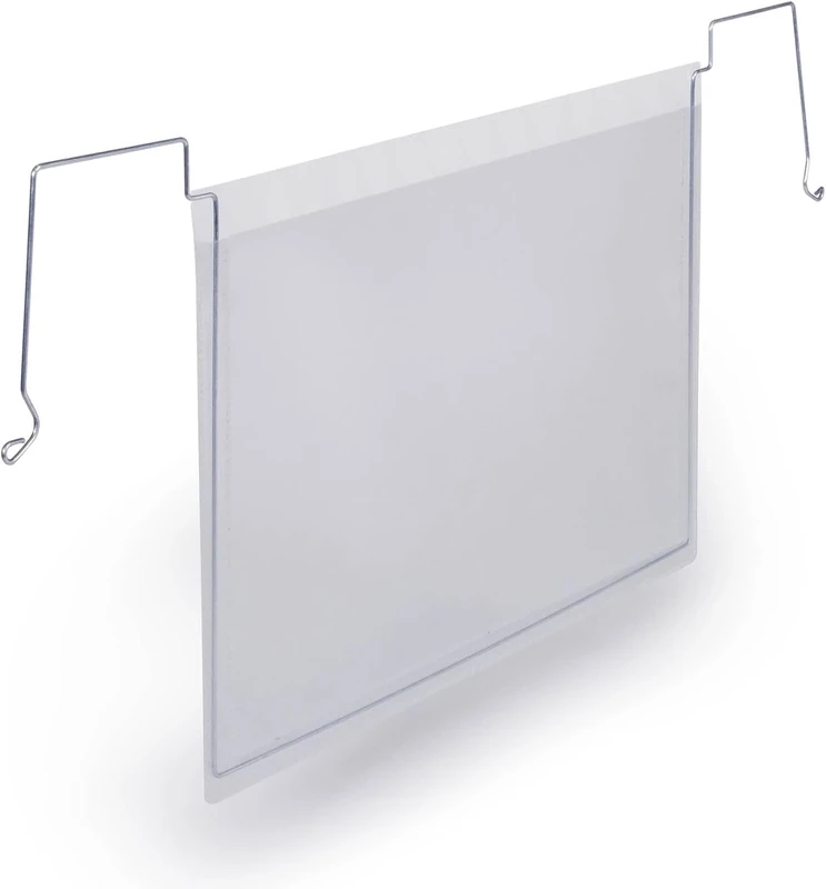 Durable A5 Wire Hanging Document Pocket - Robust Ticket Holder - for Clearly Labelling Warehouses and Logistic Centres - Pack of 50 - Transparent Document Holders