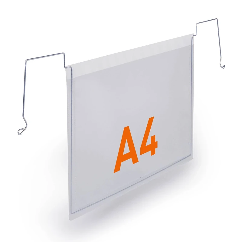 Durable A5 Wire Hanging Document Pocket - Robust Ticket Holder - Optimal for Clearly Labelling Warehouses and Logistic Centres - Pack of 50 Transparent Document Holders