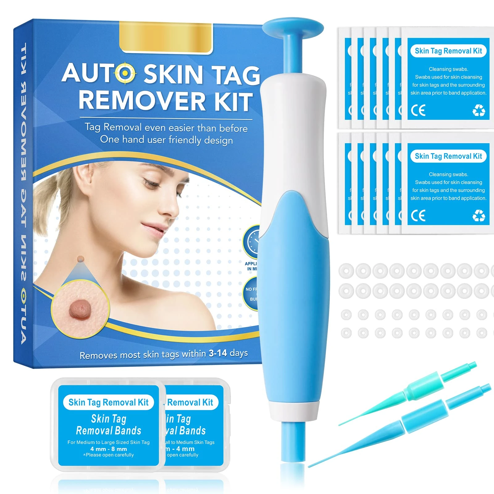 Skin Tag Removal Kit - Fast-Acting, Safe, and Effective Skin Tag Remover for All Skin Types -with 40 Removal Bands & 10 Cleansing Wipes - Achieve Clear, Smooth Skin Quickly and Painlessly