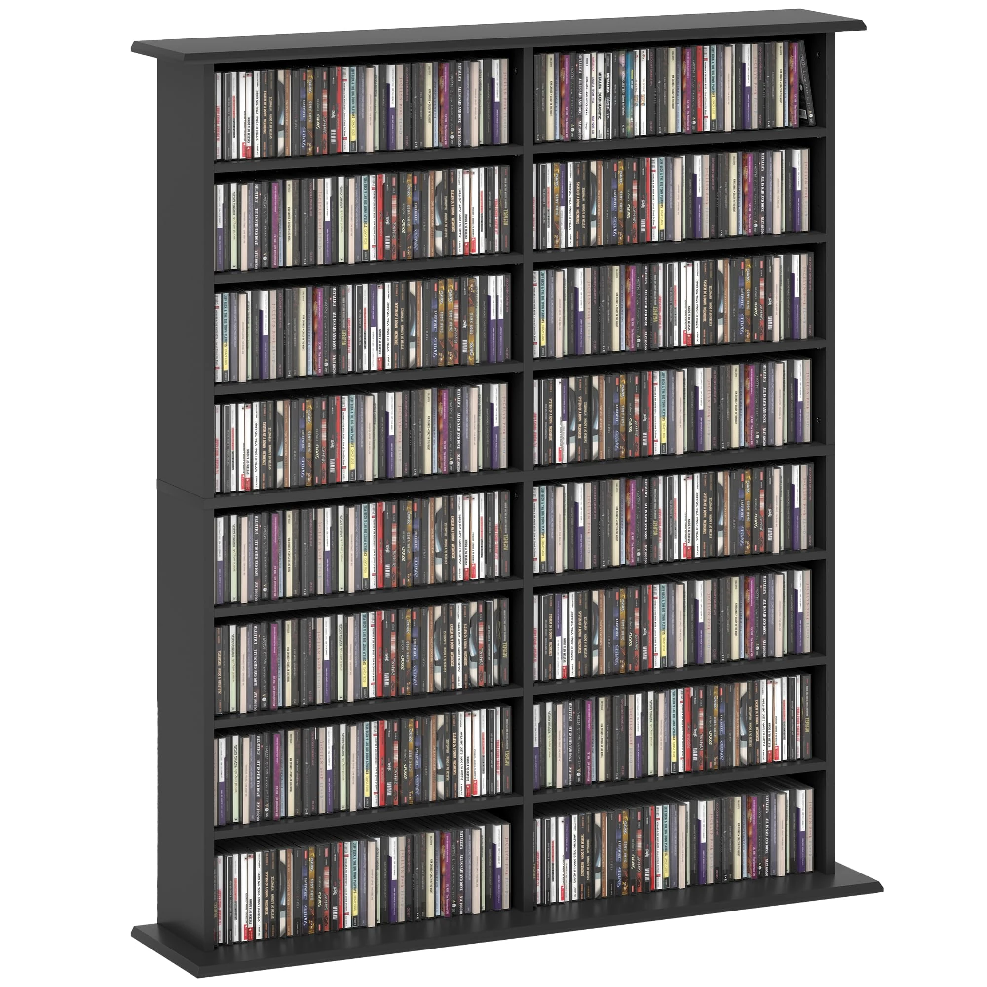 HOMCOM 720 CD/396 DVD Storage Unit, 396 Blu-ray Media Storage Shelf with 16 Compartments and 12 Adjustable Shelves, CD Tower for Living Room, Bedroom, Office, Black