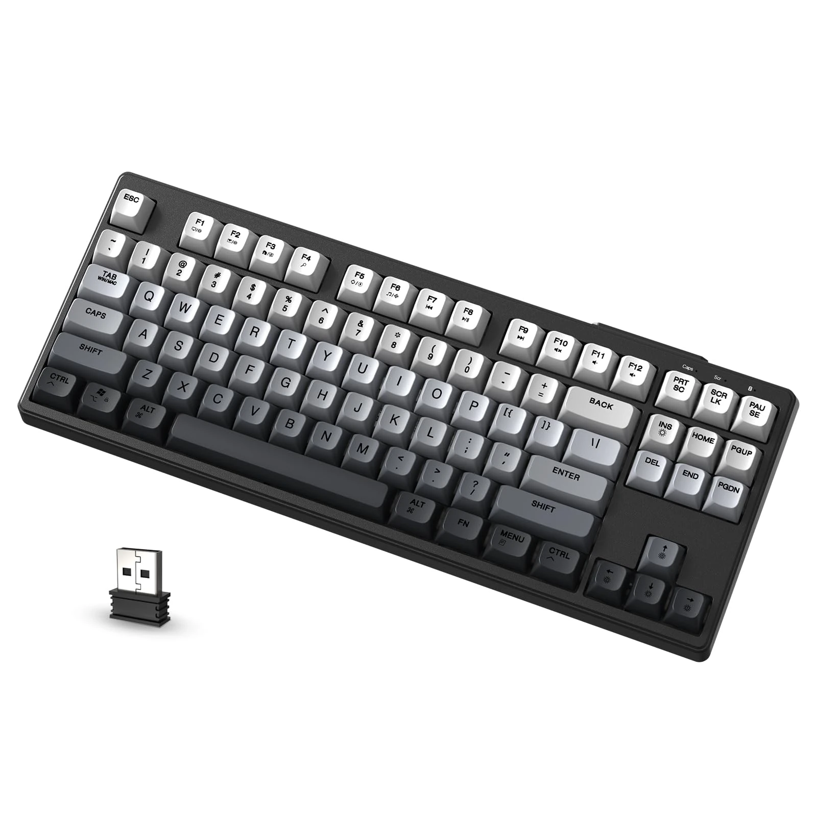 ATTACK SHARK X FREEWOLF M87 80% Wireless Gaming Keyboard, 87 Keys TKL Rainbow Backlit Mechanical Feeling SA PBT Membrane Keyboard BT/2.4Ghz Connect with 4000mAH Battery for Mac/Win - Black Gradient
