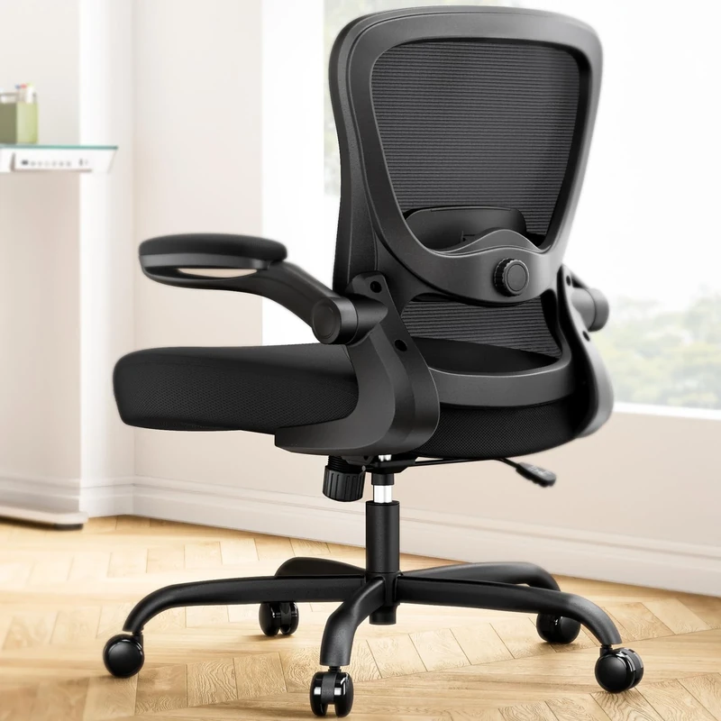 Marsail Ergonomic Office Chair: Ergonomic Desk Chair with Adjustable 3D Lumbar Support, Desk Chair Comfy with Flip-up Armrests, 90-120° Tilt Lock and Thick Cushion，300 LBS, Ebony