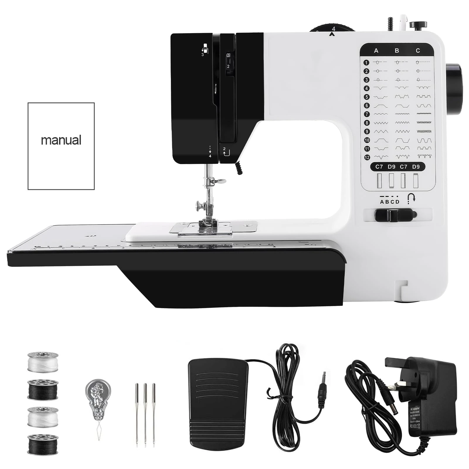 LetCart Sewing Machine, 38-Stitch Double Needle Sewing Machine Compact Lightweight Electric Sewing Kit with Foot Pedal, Electric Manual Drive Speed Control for Beginner Home DIY, Fabric Repair