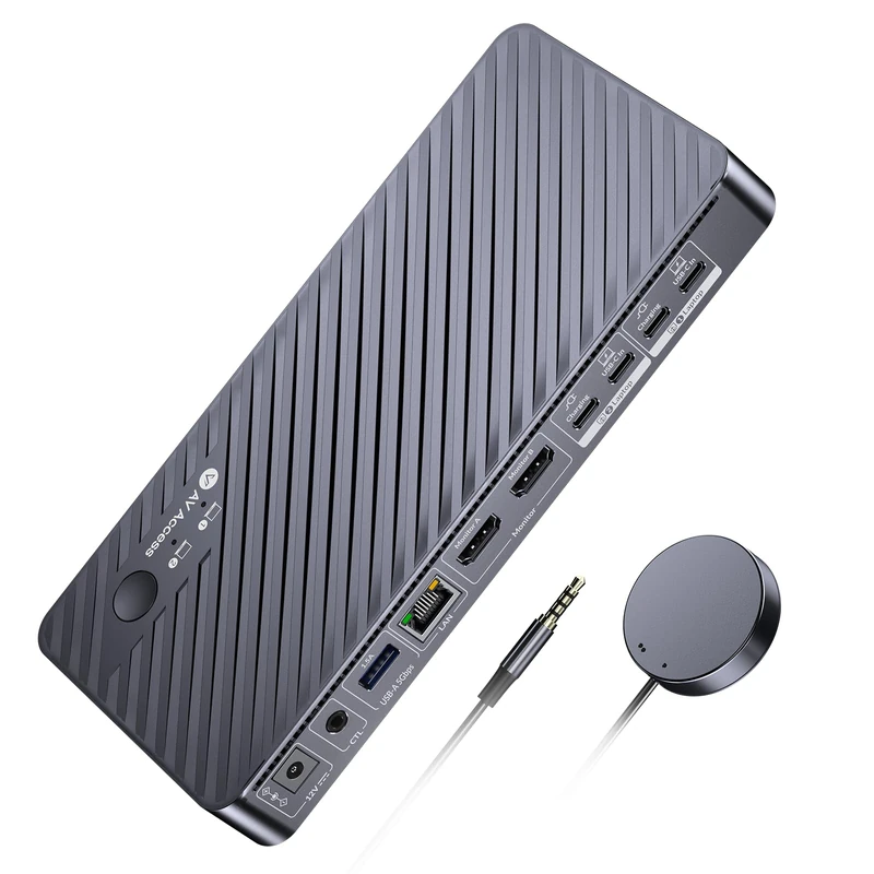 AV Access Docking Station KVM Switch 2 Monitors 2 Laptops, 4K KVM Switch Dual Monitor, 100W PD for Each PC, 1G Ethernet, EDID Emulation, Ideal for Home Office & Gaming