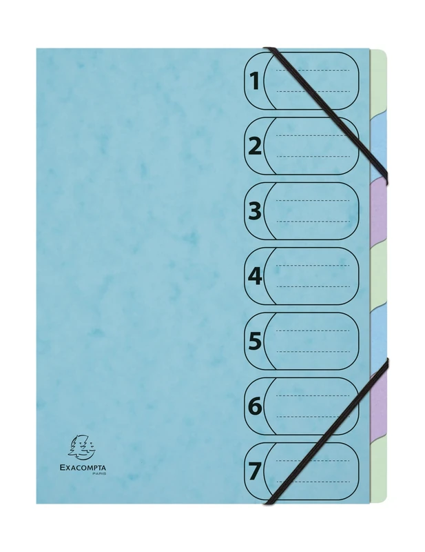 Exacompta - Ref 56562E - Box of 8 Harmonika File Folders with 7 Aquarel Compartments - A4 - Pastel Blue - Image 1