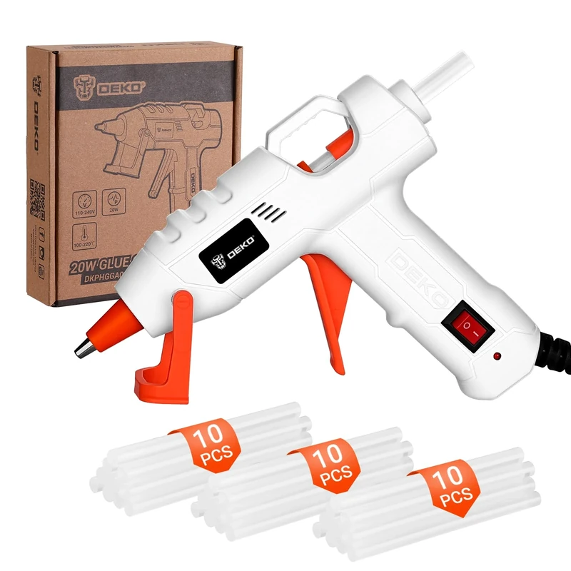 Mini Hot Glue Gun Kit: DEKOPRO 20W Hot Glue Gun with 30 x 7mm Glue Sticks for School Projects,Hobbies,Crafting,DIY,Arts & Home Repairs on Wood,Fabric,Plastic & More White-Orange
