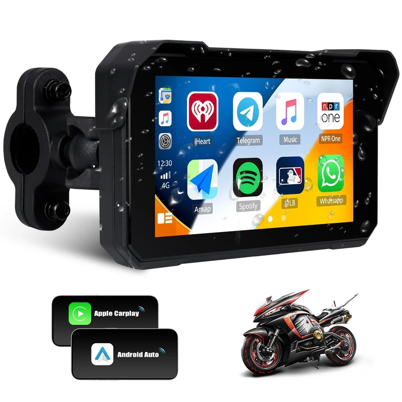 SIXTOP Motorcycle CarPlay Screen with Wireless Apple Car Play Android Auto, 5" Waterproof Touch Screen Car Stereo for Motorbike Moto, Dual Bluetooth, Siri Voice Control