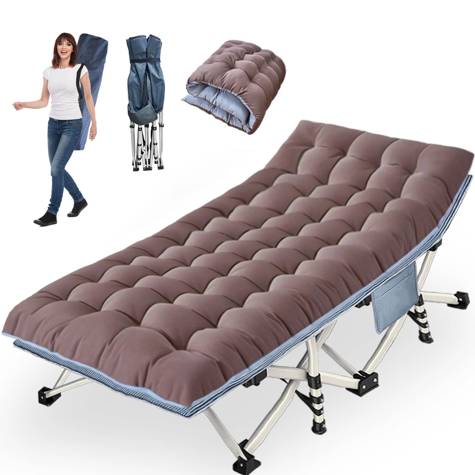 XXL Camping Cots Oversize Sleeping Bed with Comfortable Mattress Extra Large Camping Bed for Adults Cots Include Carry Bag for Adults Portable Folding Cots Easy to Set Up Nap Office Indoor Vacation