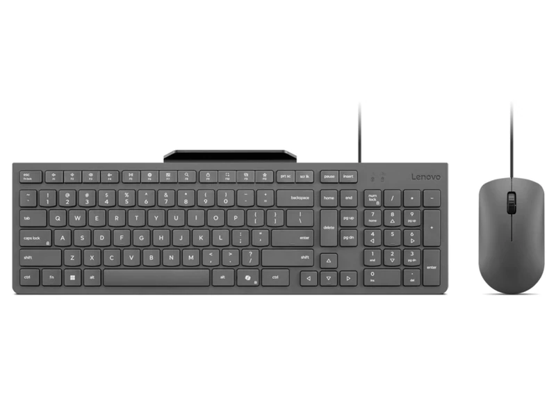 Lenovo 310 USB-A Wired Keyboard Mouse Combo, Silent Keys, Ultra-Slim Anti-Spill Gaming Design, Built-in Phone Holder, Compatible with Laptop, PC, Tablet - Mouse