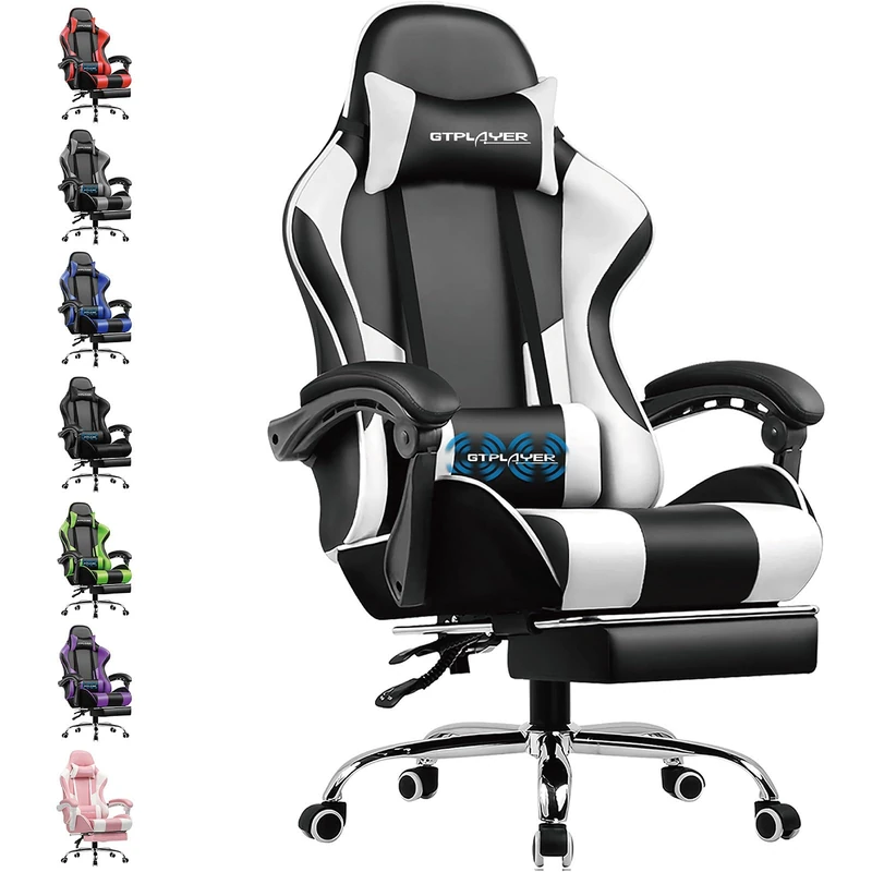 GTPLAYER Gaming Chair for Adults Computer Chairs with Footrest Headrest and Lumbar Support Ergonomic Height Adjustable Reclining PC Chair