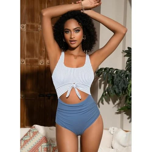 Generic Women's Slimming Tummy Control Swimsuit - Cutout Tie Knot