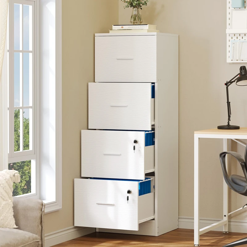YITAHOME 4 Drawers Filing Cabinets, Lockable Vertical File Cabinet for Letter/Legal/A4 Size, Anti-tipping File Drawer Storage Cabinets for Home Office, White, 35 x 40 x 127.5cm (white)