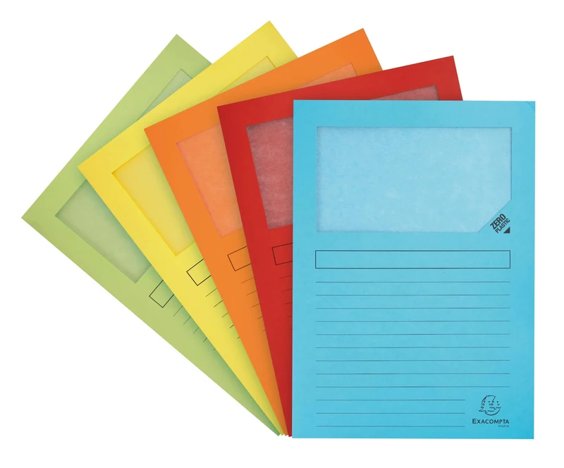 Exacompta - Ref 50550E - Box of 8 Packs of 50 Plastic Free Window folders with Gusset Super 160 g/m² - Pastel Colours - PEFC™ Certified folders - Size 22 x 31 cm - Assorted Colours