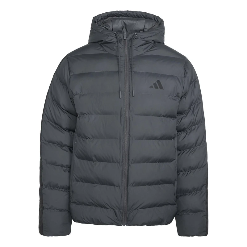adidas Men's Essentials Climawarm 3 Stripes Synthetic Down Hooded Coat, grey six, S - Image 1