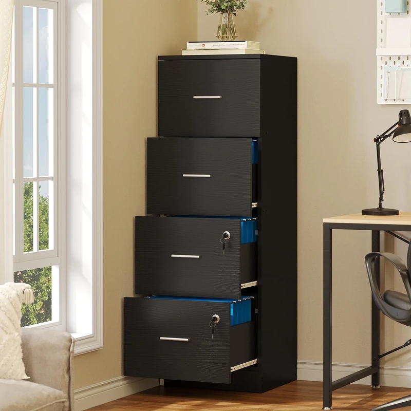 YITAHOME 4 Drawers Filing Cabinets, Lockable Vertical File Cabinet for Letter/Legal/A4 Size, Anti-tipping File Drawer Storage Cabinets for Home Office, White, 35 x 40 x 127.5cm (black)