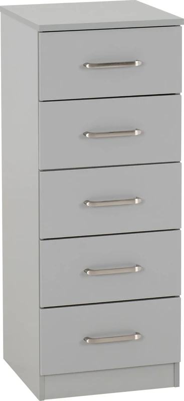 Seconique Dakota 5 Drawer Narrow, Slim Chest in Light Grey