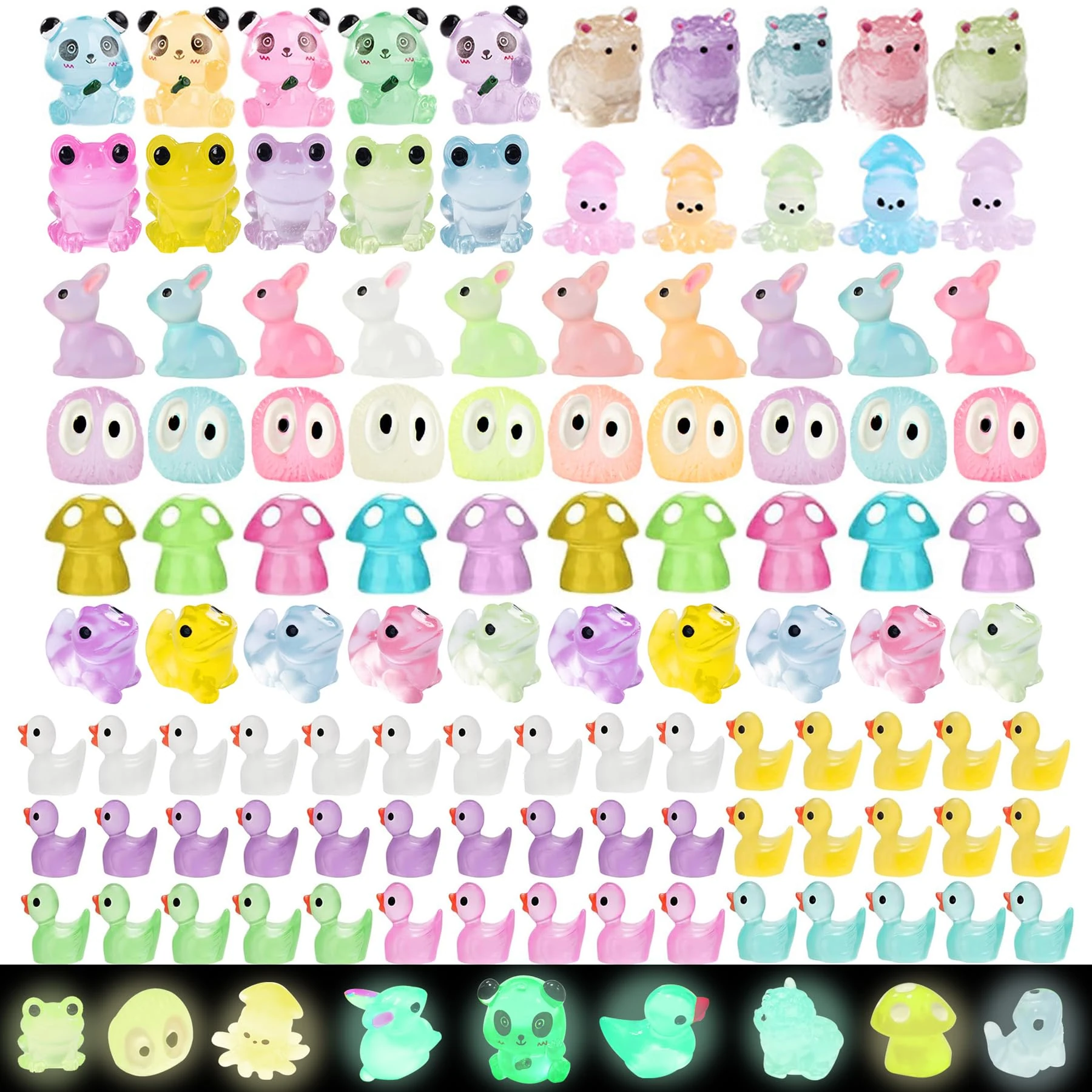 Caxmtu 130Pcs Luminous Mini Resin Animals Tiny Ducks Glow in The Dark Miniature Figures for Dollhouse Micro Garden Landscape Aquarium Decor