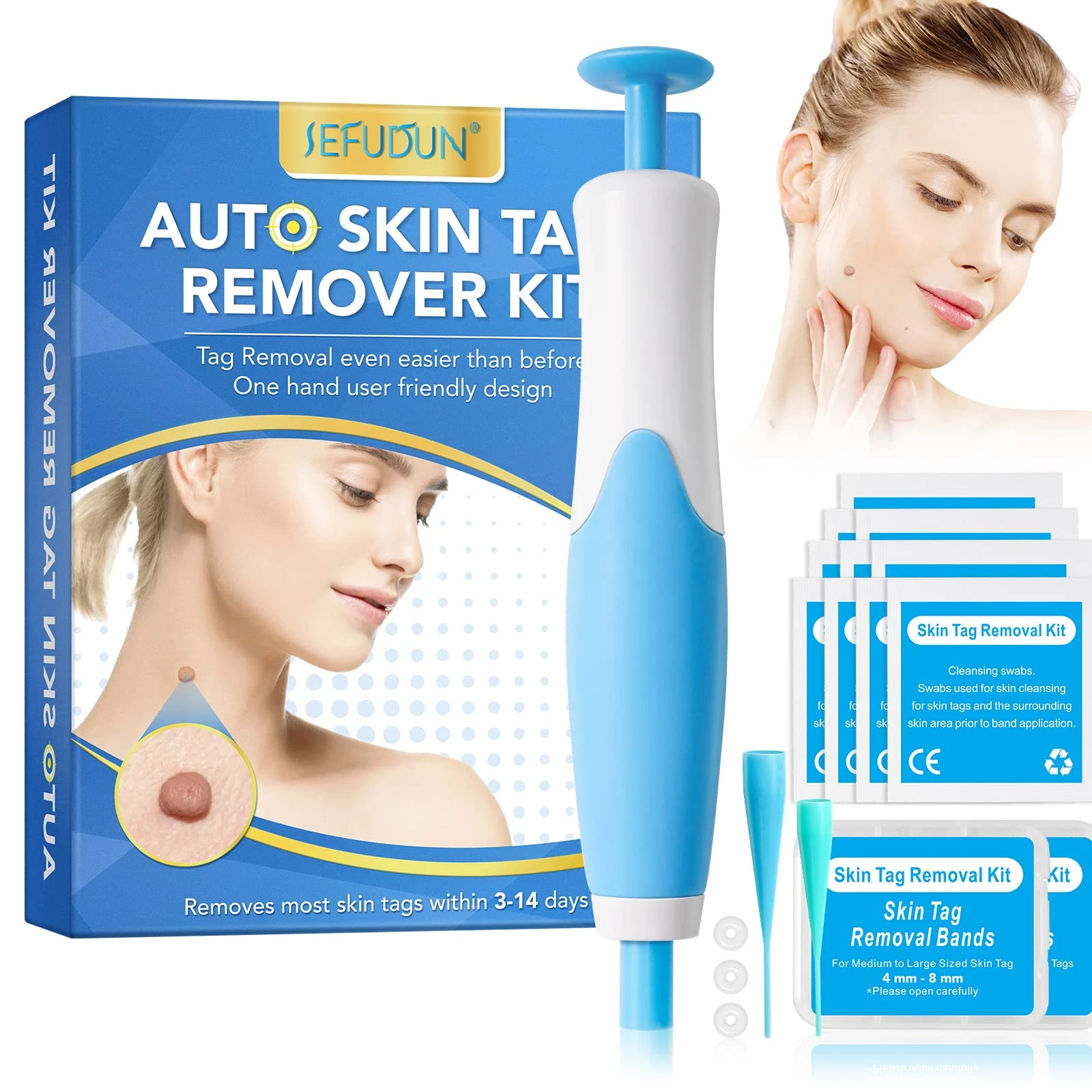 Skin Tag Remover Kit with 40 Bands (2mm-8mm) - Auto Fast-Acting Safe Skin Tag Remover Tools Wart Removal Skin Mole (Blue 40 Bands)