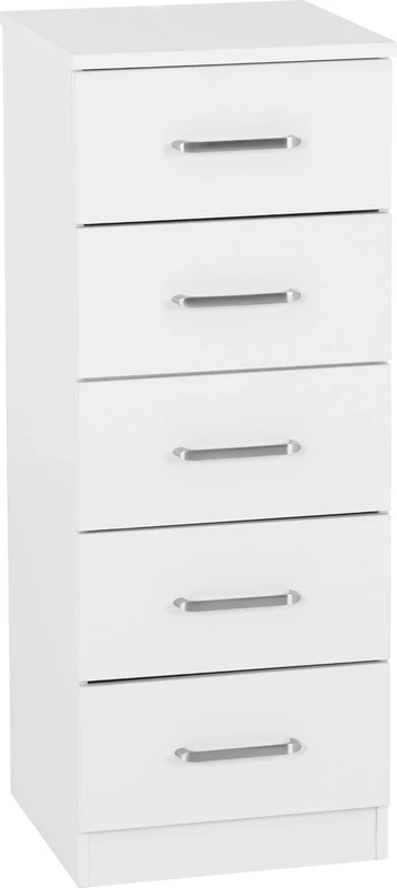 Seconique Dakota 5 Drawer Narrow, Slim Chest in White