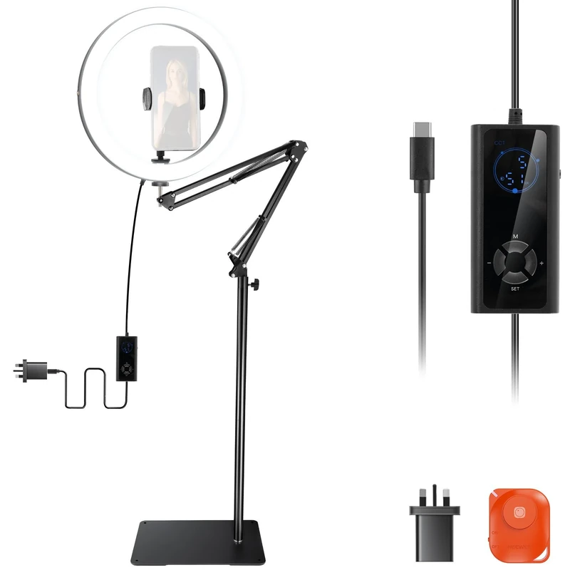 NEEWER 12" 24W High Power LED Ring Light Compatible with iPhone, 60" Overhead Folding Light Stand/Phone Holder Mount for Video Recording Selfie Makeup Streaming, 2900-7000K USB C PD Input CRI97+, RH12