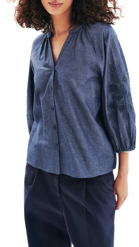 Caroll Women's 252c-caubie V-Neck Blouse, Sky Captain, S