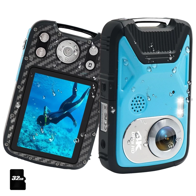 Waterproof Camera 4K 48MP 17FT Underwater Camera for Snorkeling,Auto Focus 32GB Card,18X Zoom Fill Light Compact Cameras for Kids/Adult/Elderly/Beginners