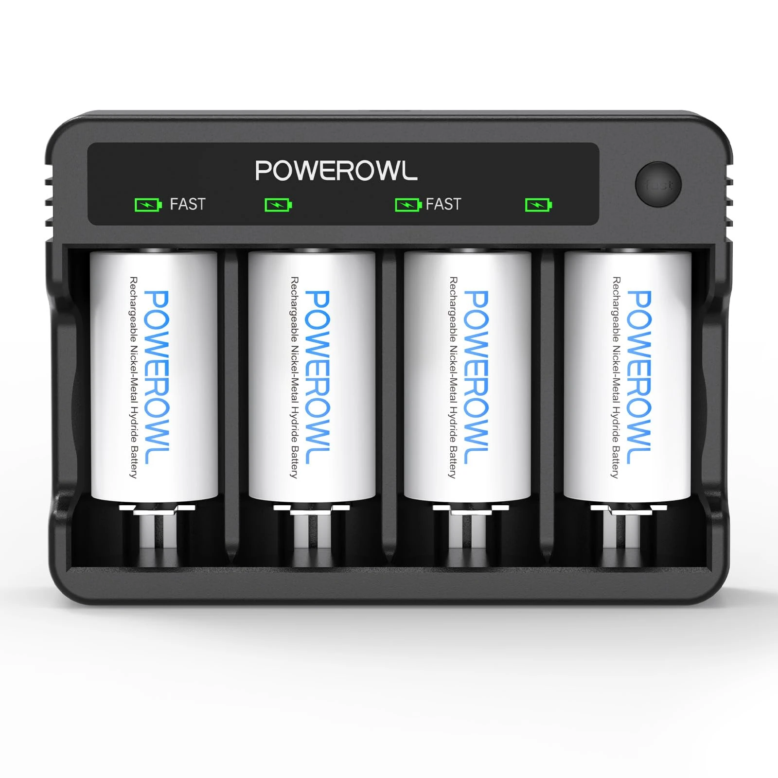 POWEROWL Rechargeable D Batteries with Charger, USB Quick Charging, Universal Battery Charger (ZN452E)