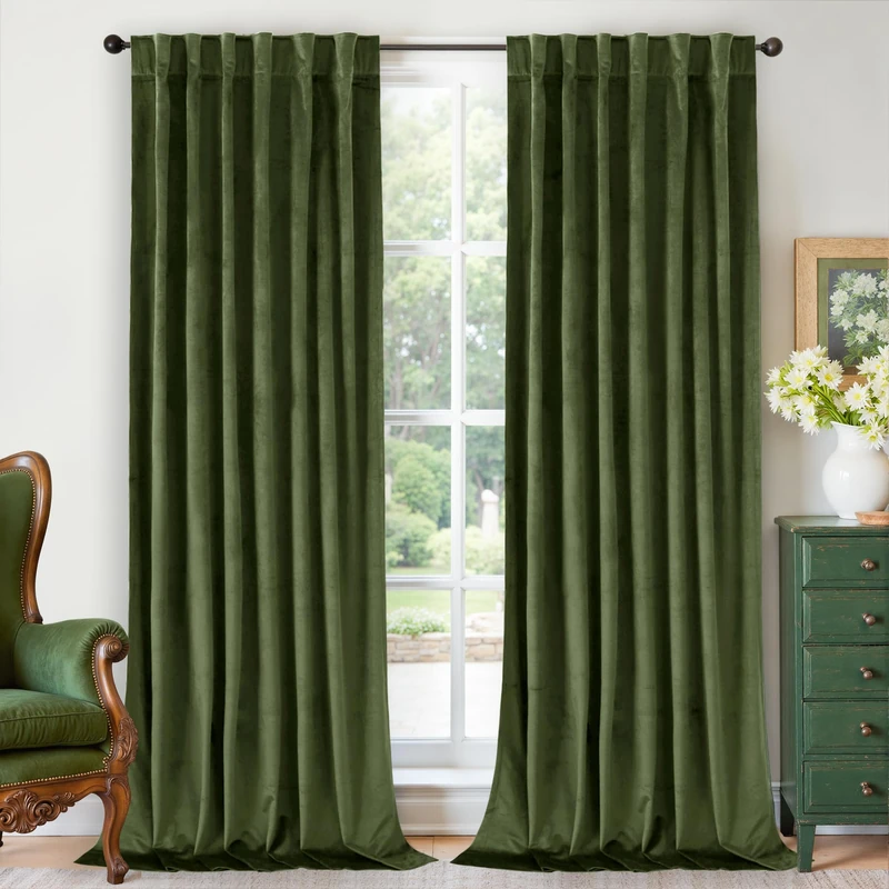 BGment Dark Green Velvet Blackout Curtains 102 Inches for Living Room, Luxury Super Soft Thermal Insulated Curtains & Drapes with Back Tab Rod Pocket for Bedroom, Set of 2 Panels, 52 x 102 Inch
