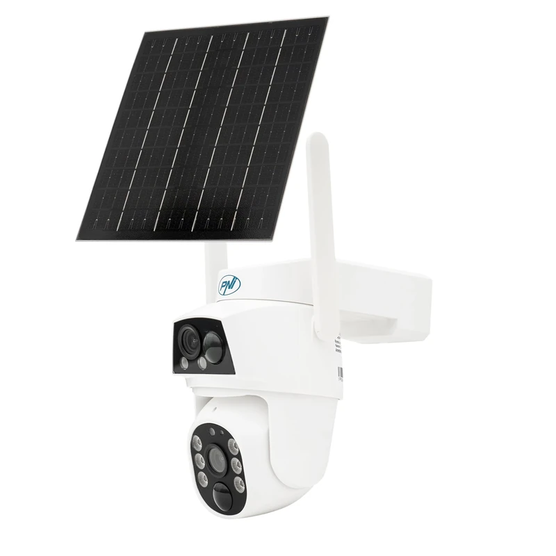 PNI IP894 GSM 4G PTZ video surveillance camera, dual lens 2MP + 2MP, 5.5W solar panel, 8000mAh block battery