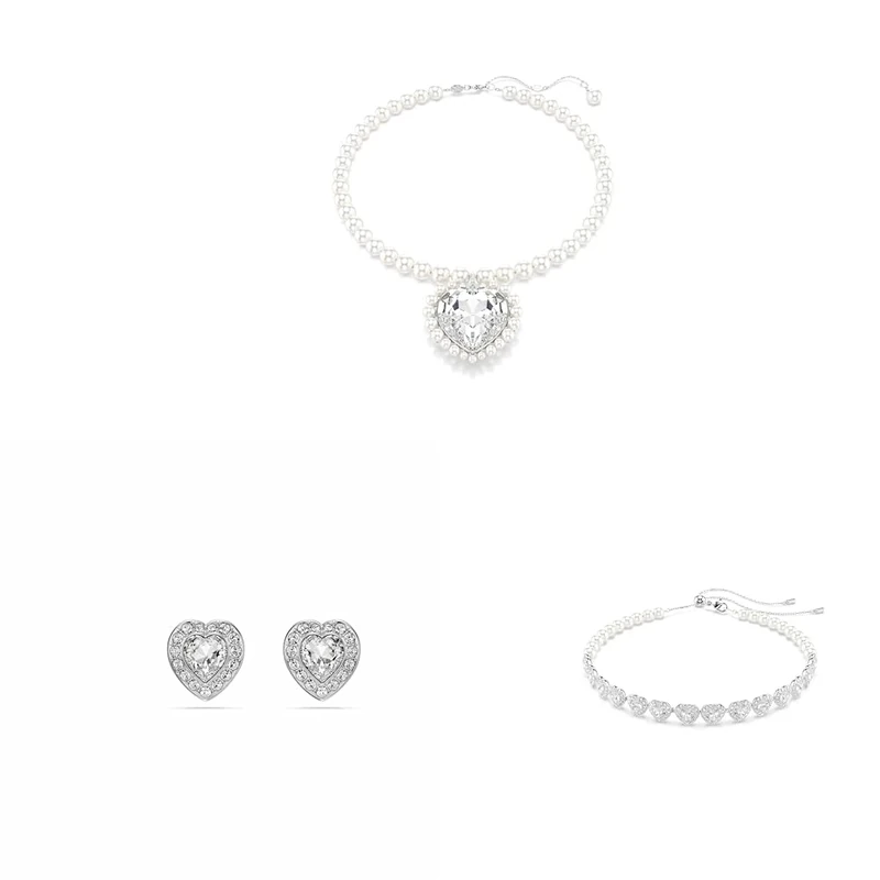 Swarovski x Ariana Grande Necklace, bracelet & earrings Mixed cuts, Heart, Pearl, White, Rhodium plated