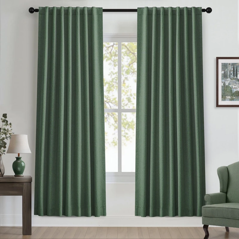 UHITECH Olive Green Curtains for Living Room 80 Inch Long 2 Panels Set for Windows Linen Blackout Curtains for Bedroom Textured Thermal Insulated Modern Farmhouse Drapes Back Tab 52x80